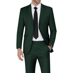 Men's Dark Green Single Breasted Peak Lapel 2 Piece Two Button Blazer Wedding
